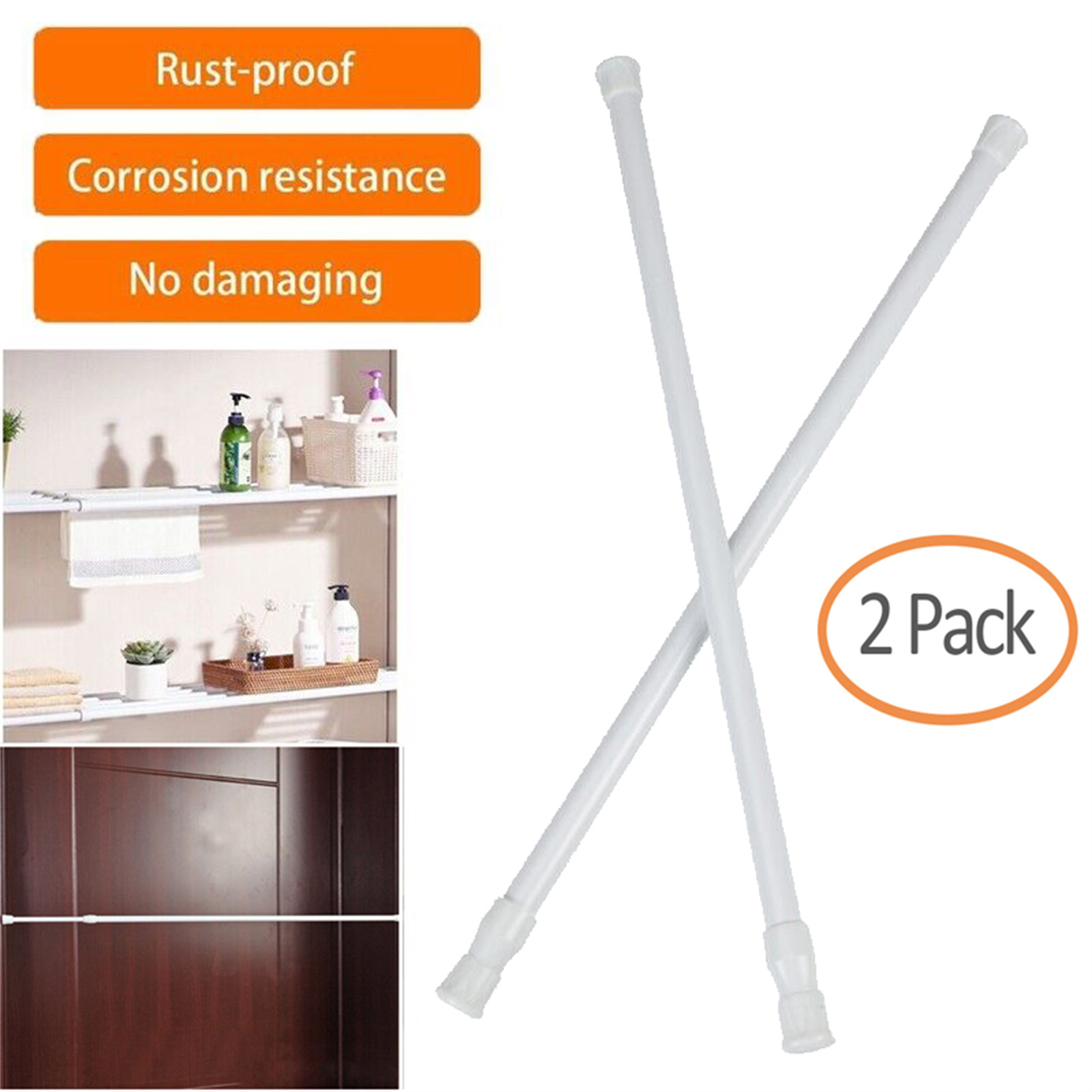 2PCS Extendable Spring Rods Tension Curtain Rod Adjustable Length Rods Bathroom Bar Hanger Rods