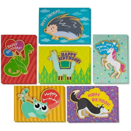 Birthday Cards Box Set – 12 Pack Happy Birthday Cards, 6 Pop Up Animal Designs, Birthday Cards Bulk, Envelopes Included, 5 x 7