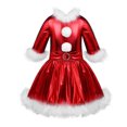 thumbnail image 3 of MSemis Kids Girls Christmas Modern Dance Shiny Metallic Dress Mid Sleeve Feather Hem Gowns, 3 of 4