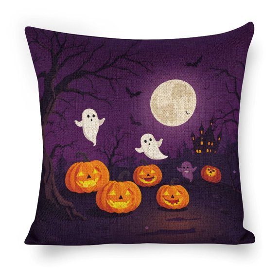 Halloween Night with Pumpkins and Ghosts Linen toss pillowcase decoration pillowcase gifting preferred 18x18 inch cushion cover sofa pillowcase sofa bedroom living room car