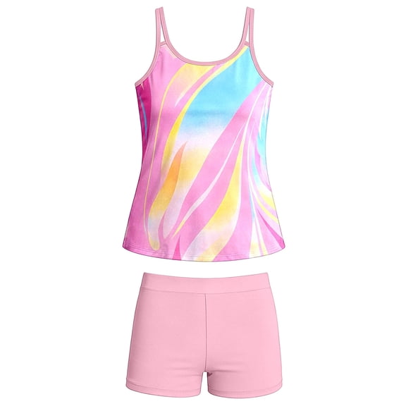 FYDUU Kids Girl Swimsuit Set Tankini Swimsuits For Girls Flowy Tank Tops With Shorts 2 Piece Bathing Suits For Teens Girl Swimwear Sets 9-10 Years