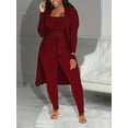 thumbnail image 6 of Casual Ribbed 3pcs Set, Crop Tank Top + High Waist Drawstring Pants + Longline Cardigan Outfits, Women's Clothing, 6 of 11