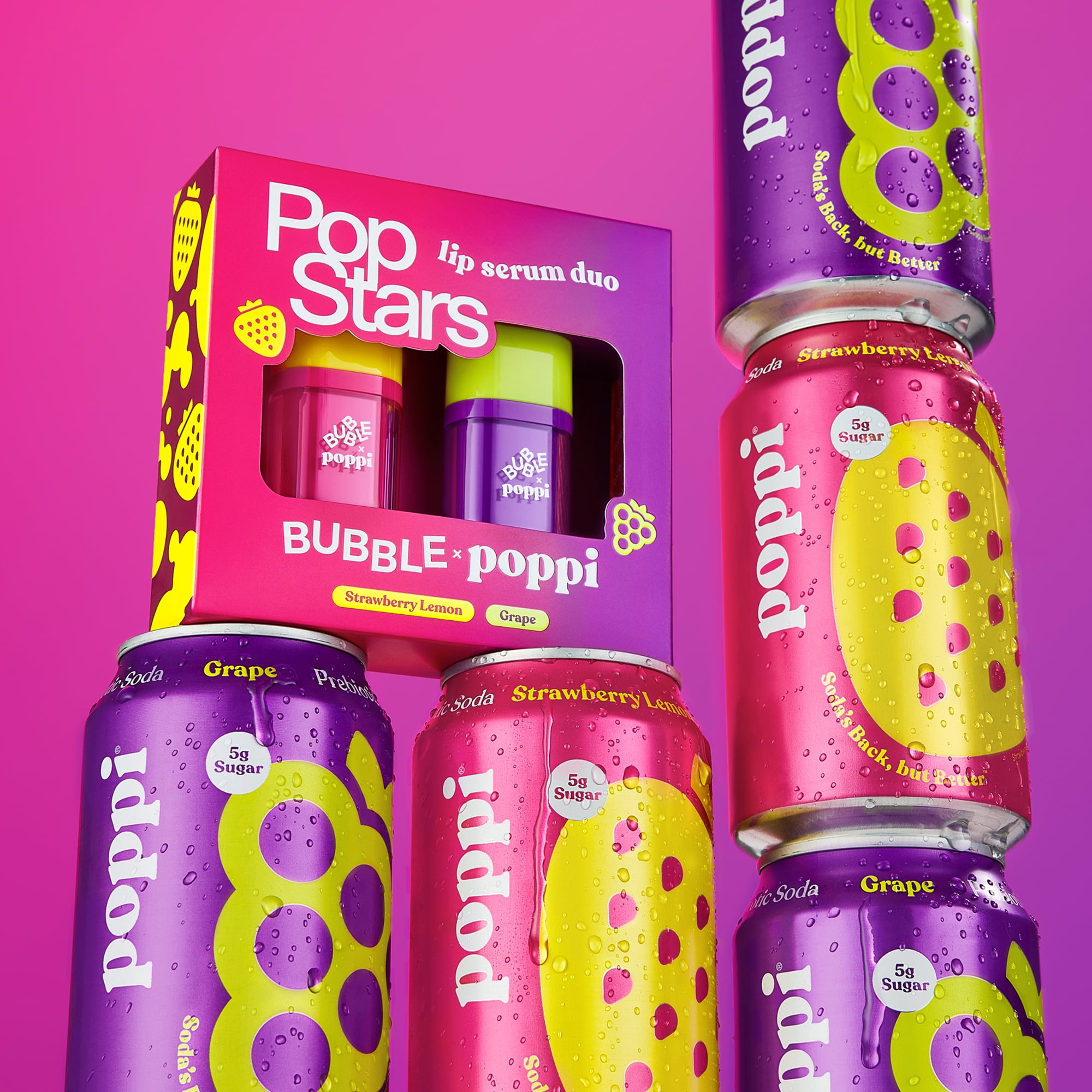 BUBBLE x poppi Pop Stars Lip Serum Duo, Strawberry Lemon & Grape, 9ML