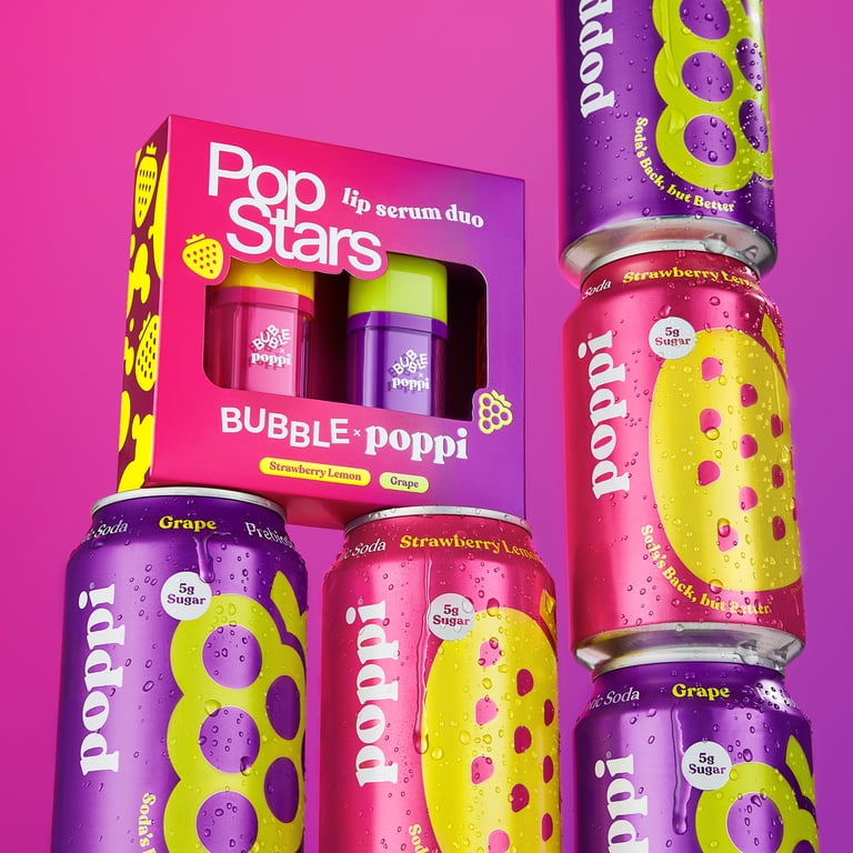 BUBBLE x poppi Pop Stars Lip Serum Duo, Strawberry Lemon & Grape
