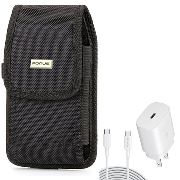 Case Belt Clip & 25W Fast Home Charger for Samsung Galaxy S24 Ultra/Plus - Rugged Holster Canvas Cover, PD Type-C 6ft USB-C Cable Quick Power for Galaxy S24 Ultra/Plus