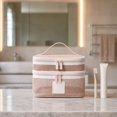 thumbnail image 6 of Double-Layer Mesh Toiletry Bag with Zippered Compartments, Khaki Travel Bathroom Vanity Storage, Large Cosmetic Organizer for Women, Makeup Bag for Vacation and Daily Use, 6 of 7
