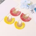 thumbnail image 5 of Grandest Birch Bohemian Women Fan Shaped Tassel Fringe Flower Dangle Drop Hoop Earrings Jewelry Alloy, Tassel Yellow, 5 of 7