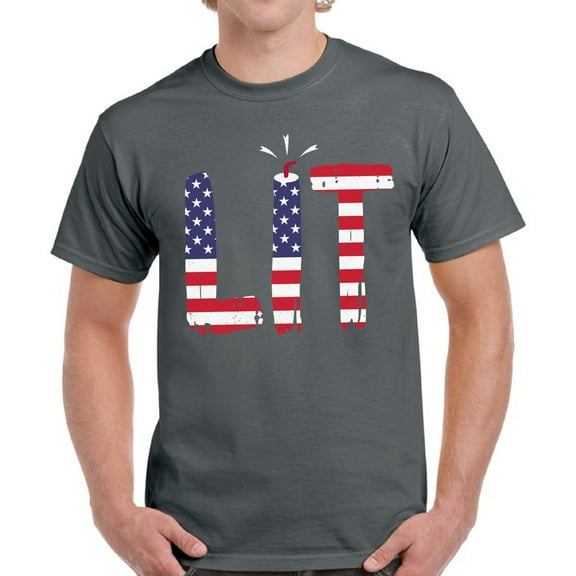 4th of July Shirts Men - Funny Humor Novelty Graphic Tees - USA American Flag Lit