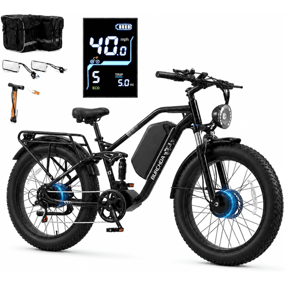 Dirt Bike for Adults 5000W Dual Motor 40MPH 210Nm Torque 52V 30Ah 100 Miles 26" Fat Tire Off Road E-Motorized Dirt bicycle Full Suspension Dual Hydraulic Brakes UL2849 Low-Step cycling