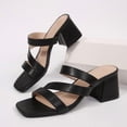 thumbnail image 4 of Pennysue Women Square Toe Sandals Strappy Slip On Chunky Heels with Cushioned Insole for Summer Party Office Daily Wear, 4 of 7