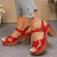thumbnail image 3 of Rokment Womens Platform Chunky High Heels Dressy Sandals Comfortable Fashion Casual Leather Open Toe Ankle Strap Block Heeled Dress Summer Shoes for Woman Ladies Red Size 7, 3 of 5