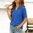 thumbnail image 2 of Short Sleeve Collared Shirt For Women, Loose Fit V-Neck Blouse Top, Casual Solid Color Knit Tee for Office or Weekend, 2 of 9