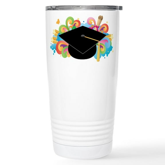 CafePress - Graduation Hat Diploma Grad Mugs - Insulated Stainless Steel Travel Tumbler 20 oz.