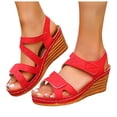 thumbnail image 1 of Sandales à Plateforme pour Femmes à Bout Ouvert avec Bride Ajustable, Slingback, Sandale Compensée, Semelle Intérieure Coussinée Confortable, Chaussures de Marche, Rouge, Taille 6, 1 of 8