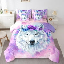 Erosebridal 3D Wolf Bedding Twin Size, Dreamy Watercolor Bed in a Bag Twin size, Rose Flower Decor, Reversible 7-Piece