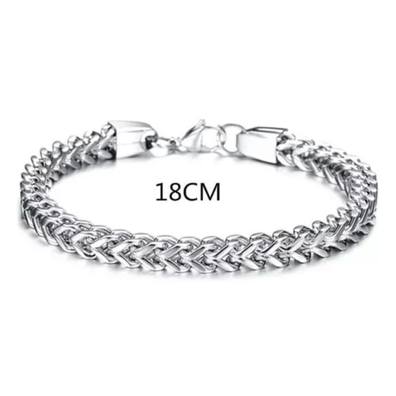 K-KED Mens Silver Stainless Steel Bracelet Heavy Wristband Bangle Cuff Chain Jewelry-18CM