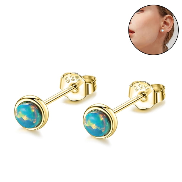 1 par de aretes de piedra lunar hipoalergénicos para mujer, aretes de piedra lunar de plata esterlina, paquete de aretes redondos pequeños de estrella para personas sensibles MFZFUKR 221865-3