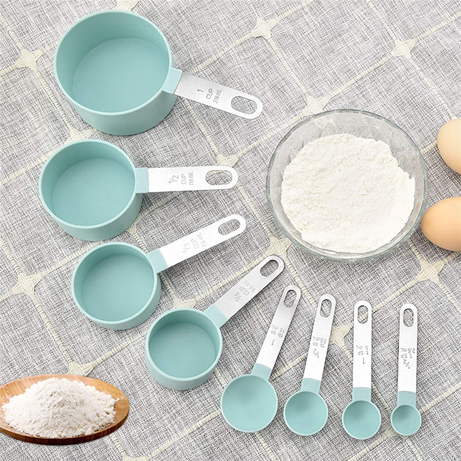 Jeexi Measuring Cups and Spoons Set of 12 Pieces, Nesting Measure Stackable Cups for Dry and Liquid Ingredients, Great for Baking and Cooking (Random