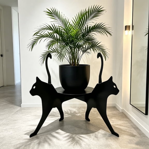 Cat Shaped Metal Plants Stand, Decorative Flower Pot Holder Rack, Indoor Outdoor Greenery Display Shelf, Creative Desktop & Floor Potted Organizer for Living Room Patio Balcony Home Decor