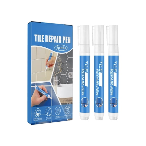 Tile Grout Pen 3 Pack, White Waterproof Grout Markers with Acrylic Tip, DIY Tile Line Restorer for Bathroom Kitchen Shower Walls Floors