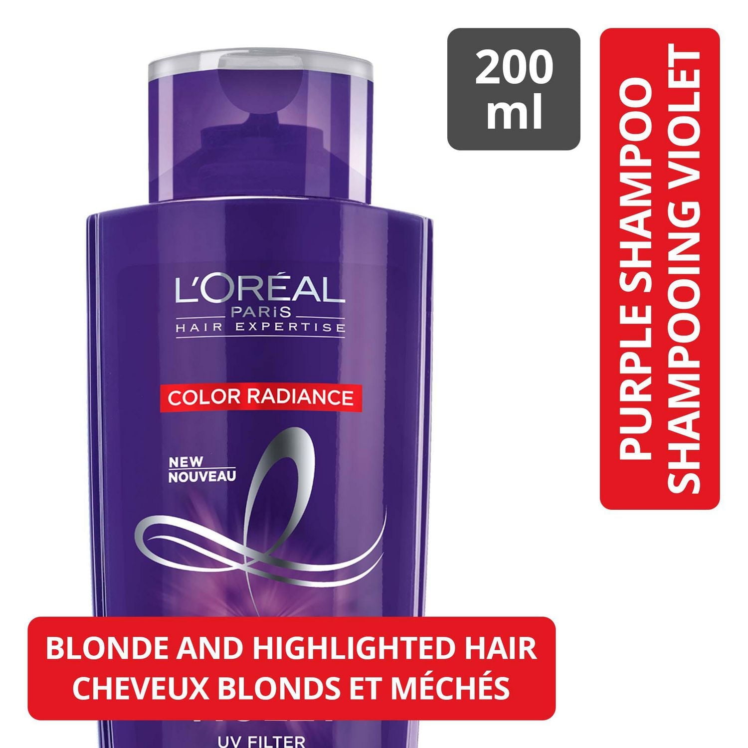 L’Oreal Paris Hair Expertise Color Radiance Purple Shampoo, Neutralizes Unwanted Yellow and Orange Tones, 200 mL