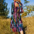 thumbnail image 2 of Multicolored Watercolor Stripes Pattern Sweet Elegant Dress Women Korean Kawaii Square Collar Dress Multicolor Colors Pattern, 2 of 4