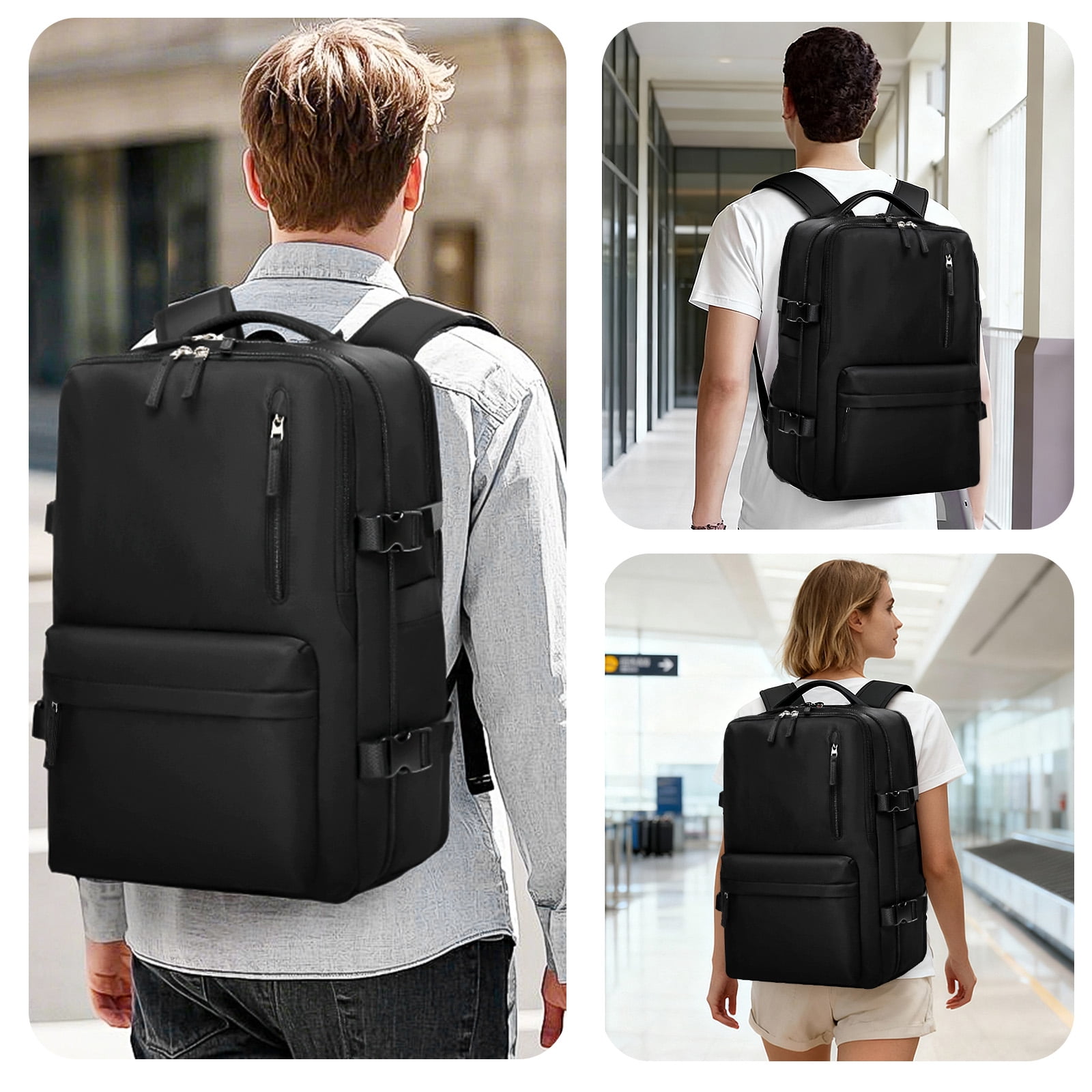 Fenbeli Expandable Travel Laptop Backpack, Fits 15.6-Inch Laptop, Water-Resistant Backpack with USB Charging Port, Anti-Theft Pocket & Luggage Strap