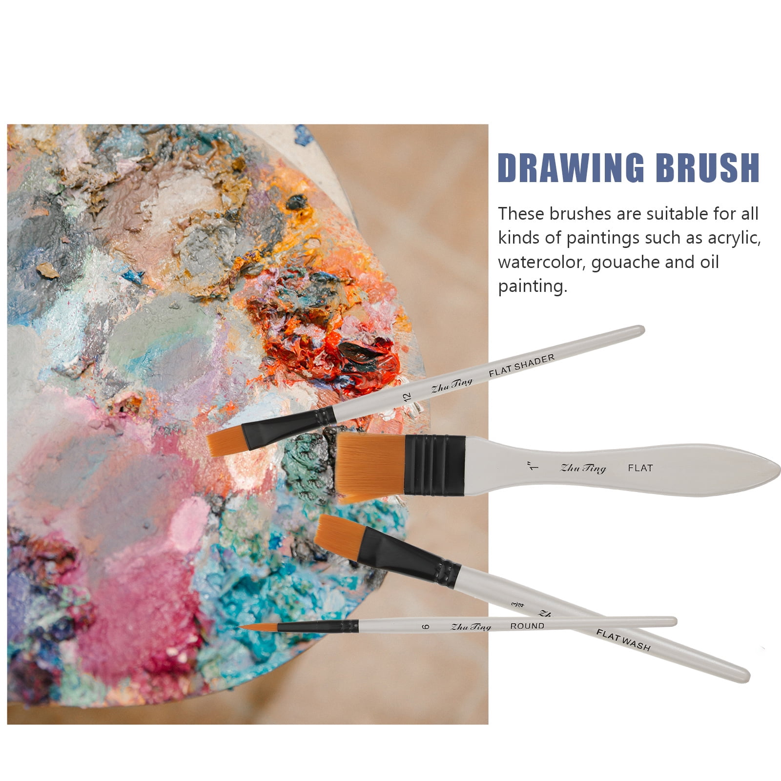 1 Set Nylon Brush with Wooden Handle Watercolor Brush Artist Brush Set Drawing Brushes for Wood Furniture Stencils Home Decor