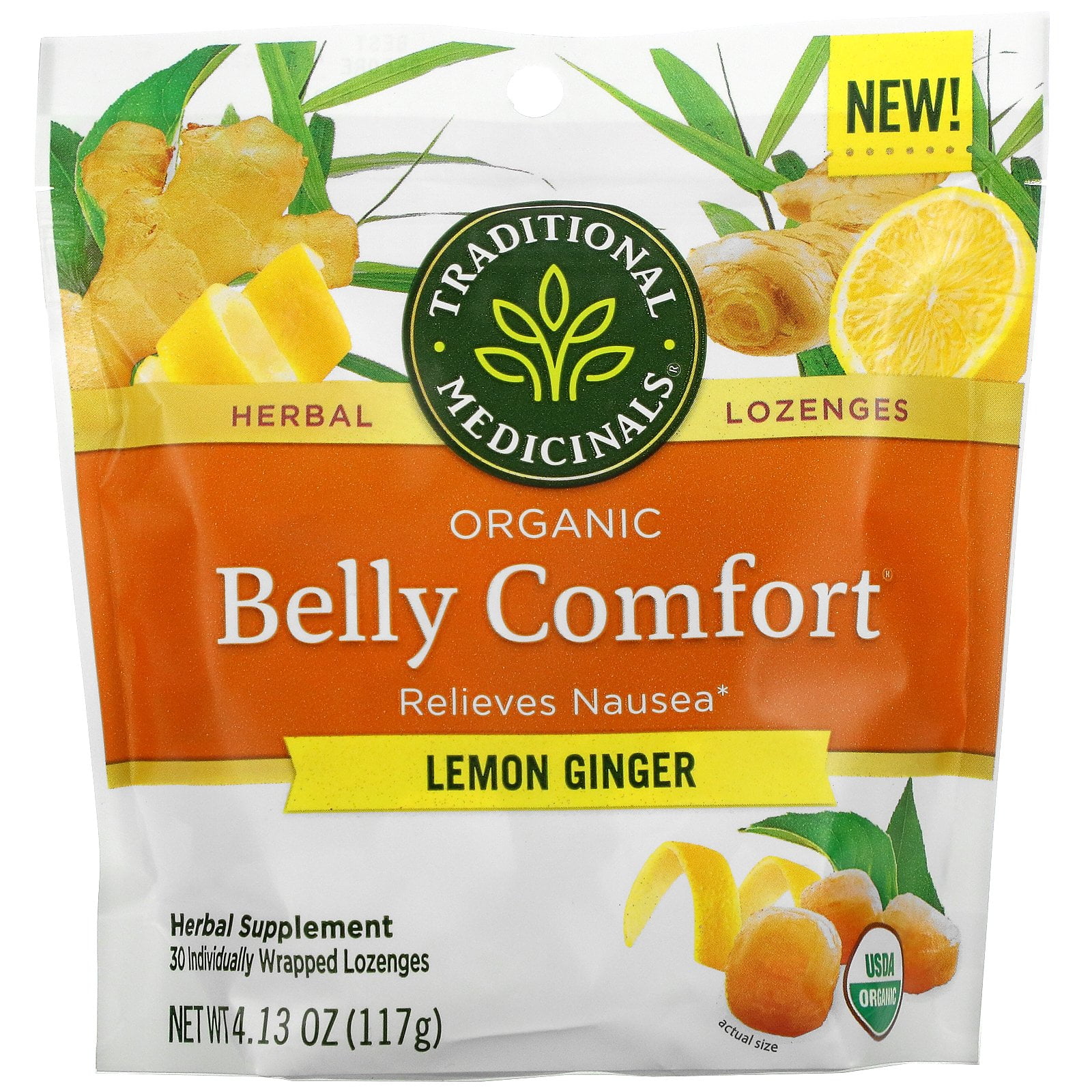 Organic Belly Comfort, Lemon Ginger, 30 Individually Wrapped Lozenges