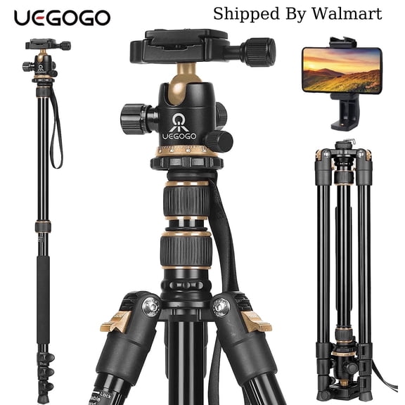 UEGOGO  Heavy-Duty 82" Professional DSLR Tripod & Monopod, 360° Pan-Tilt Ball Head, Telescoping Legs, Compatible with Canon/Nikon/Smartphones, Travel-Friendly with Carry Bag
