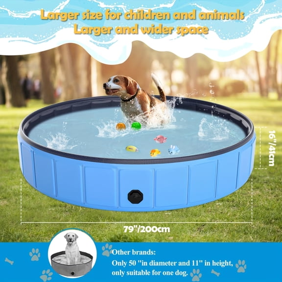 Extra Large 79" Dog Pool, Foldable Pet Swimming Pool, Collapsible Pet Bathing Tub For Dogs And Cats, Non-Slip Hard Plastic Pool, Portable Indoor & Outdoor Swimming Pool For Kid And Dogs