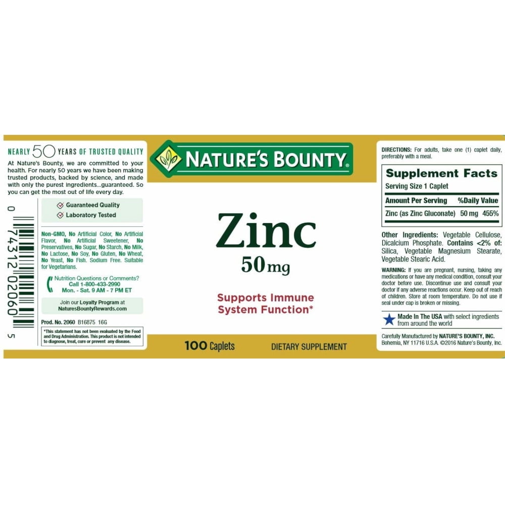 Nature's Bounty Zinc 50 mg Caplets 100 Count - 3 Pack