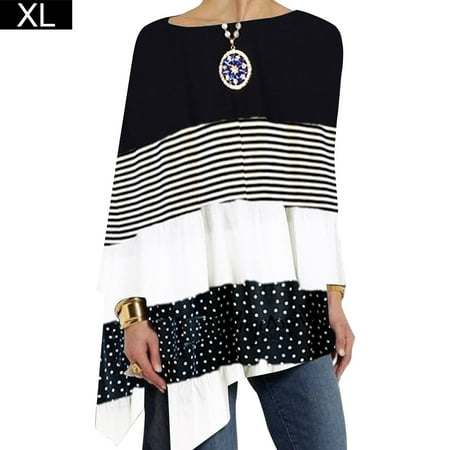 

BESTHUA Stripe Dotted Printed Long Sleeve Top Loose Casual Shirt