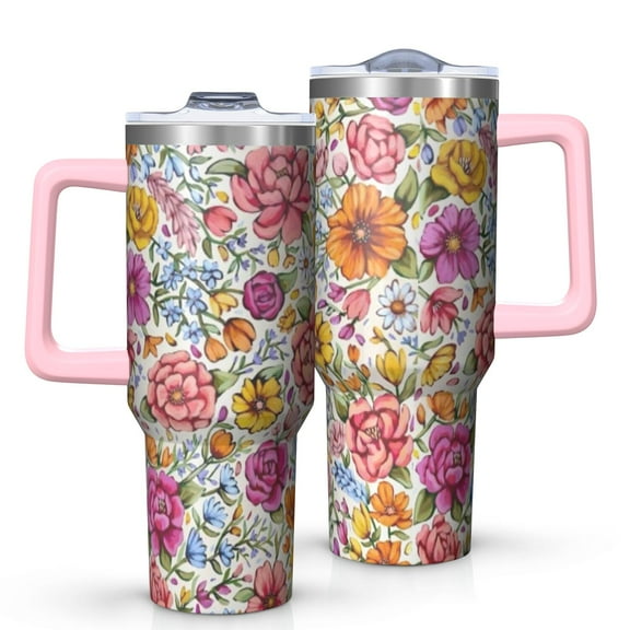 OBREWU Pioneer Flower Tumbler with Handle and Lid,40oz Pioneer Flower Double Wall Vacuum Insulated Tumbler,Pioneer Flower Cups Gift for Women and Men