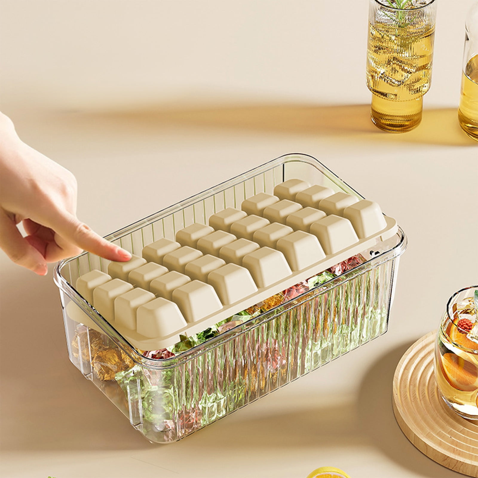Fufafayo Double Layer Ice Tray, Press Type Ice Maker for Homemade Ice Cubes, Large Capacity Ice Making Box with Ice Shovel for Refrigerator, Kitchen or Freezer, Easy Release Stay Cool Design