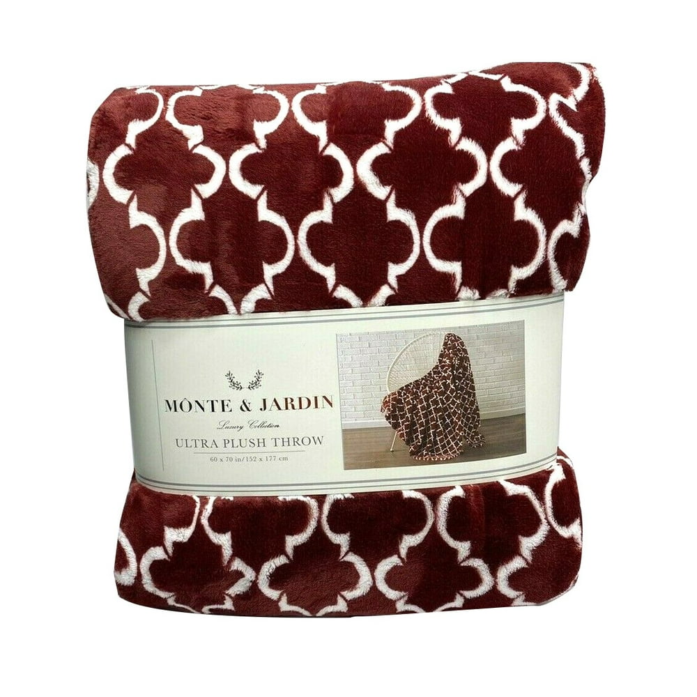 Monte & Jardin Ultra Plush Throw (60 x 70 in ) Red/ White Pattern