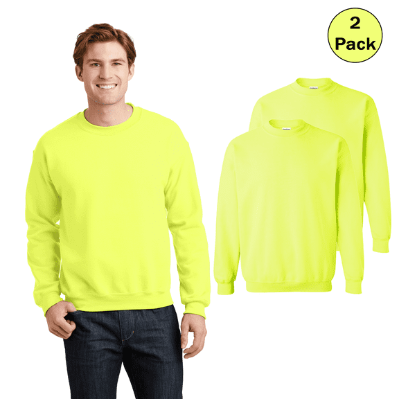 Gildan Men’s Heavy Blend Fleece Sweatshirt, Hi Vis ANSI Safety Green Work Tee, 2 Pack, S