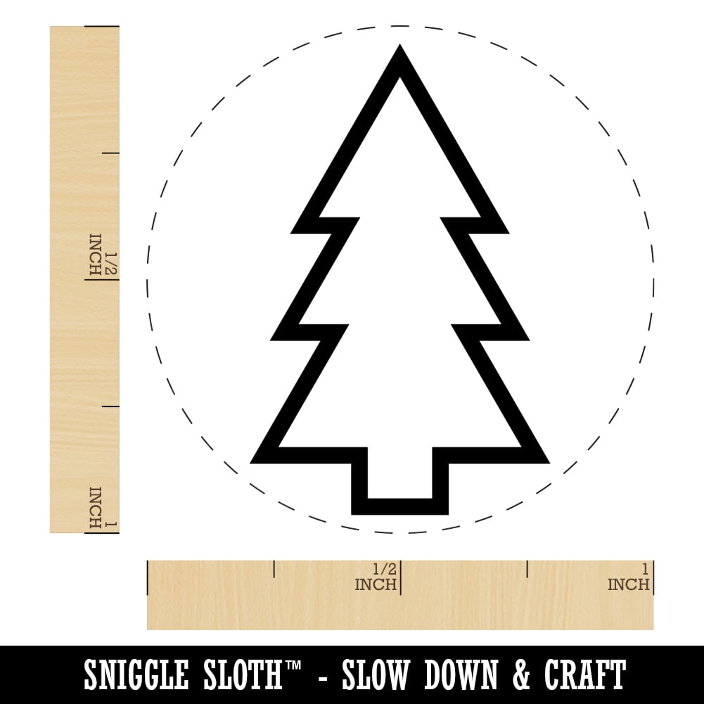 Pine Tree Outline Self-Inking Rubber Stamp Ink Stamper - Green Ink - Medium 1 Inch