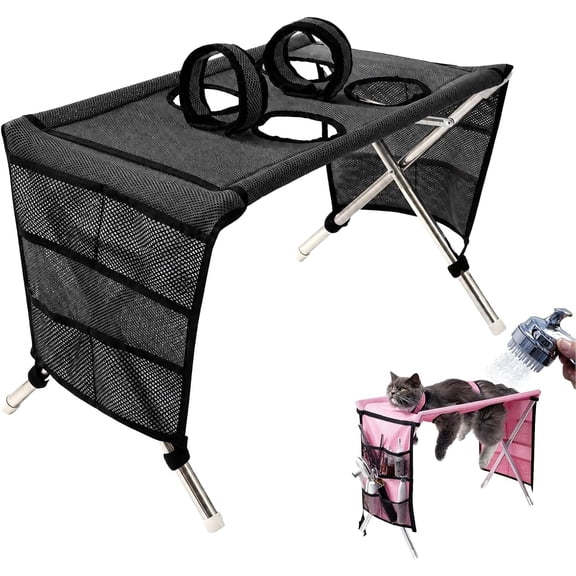 Foldable Pet Grooming Table Pet Washing Station with Strap, Pet Grooming Hammock, Dog Grooming Hammock, Supports Pets up for Bathing, Grooming and Nail Clipping. Black
