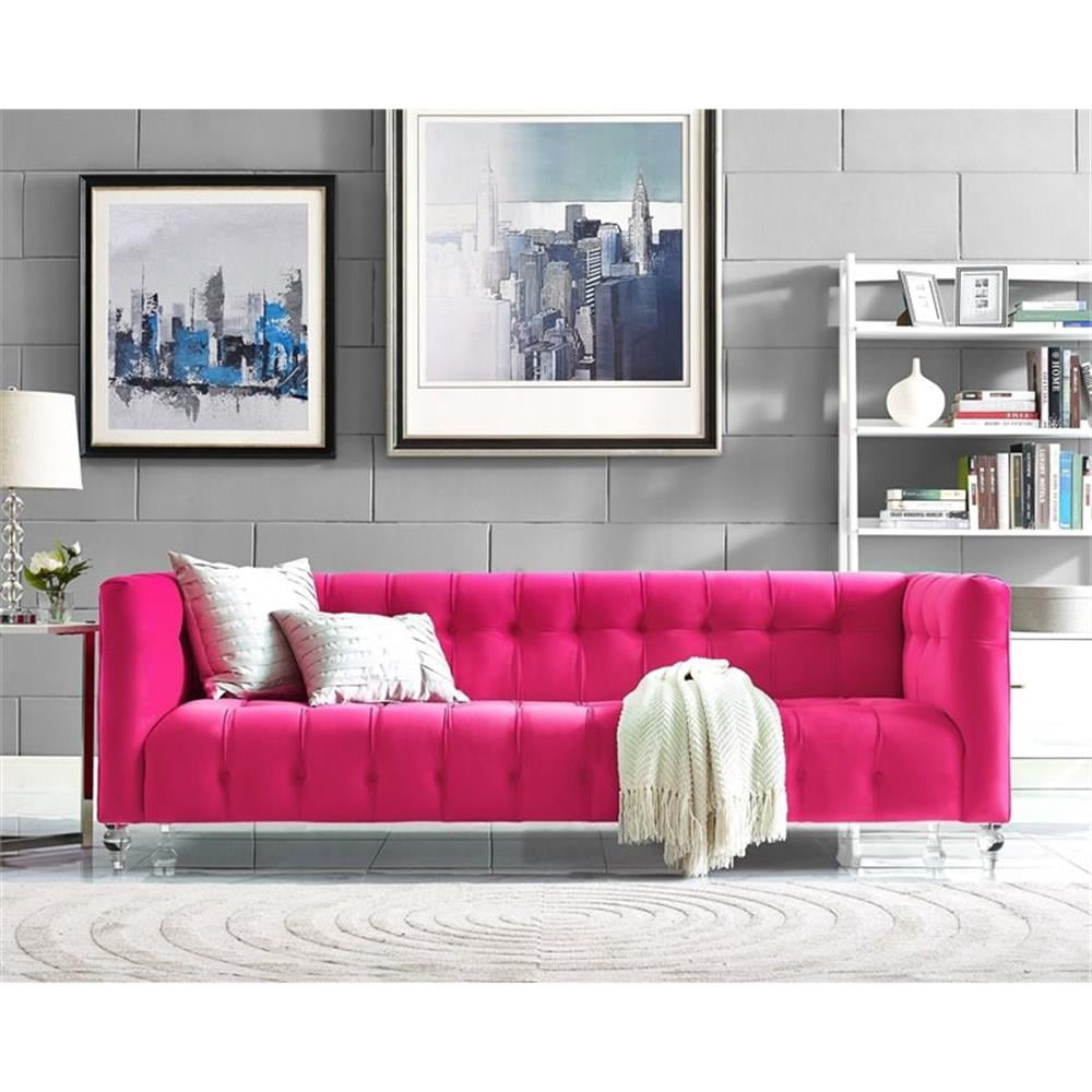 Maklaine 29.35"H Transitional Velvet Upholstered/Acrylic Sofa in Pink