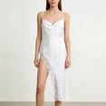 thumbnail image 2 of BUIGTTKLOP Women Nightgown Dress Silk Lace Trim V Neck Slip Dress Spaghetti Strap Asymmetrical Hem Layering Lace Cami Dresses, 2 of 6