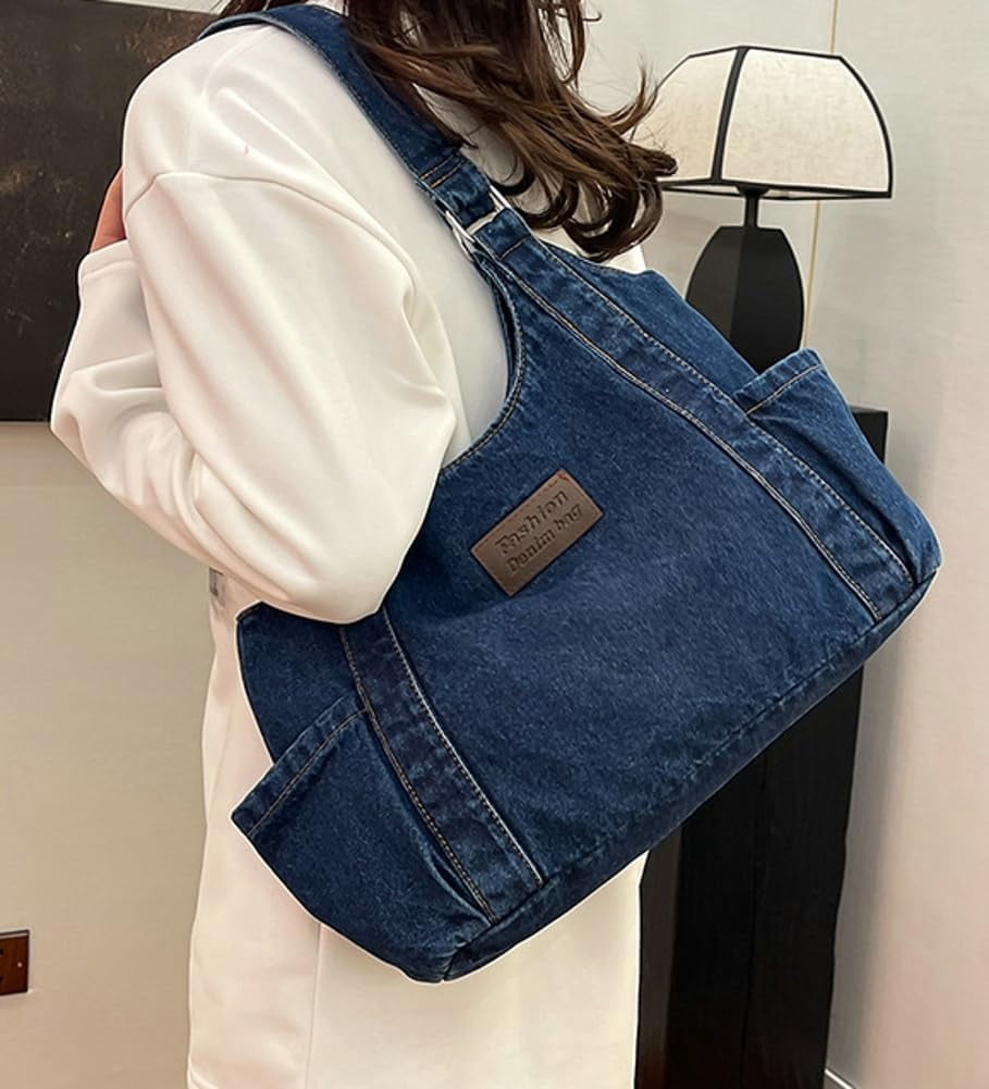 Denim Tote Bag Large Capacity Jean Purses for Women Handbags Soft Shoulder Ladies Purses