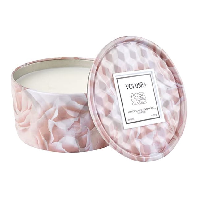 Vasos de color rosa Candle Voluspa, lata de 2 mecha, 175 ml