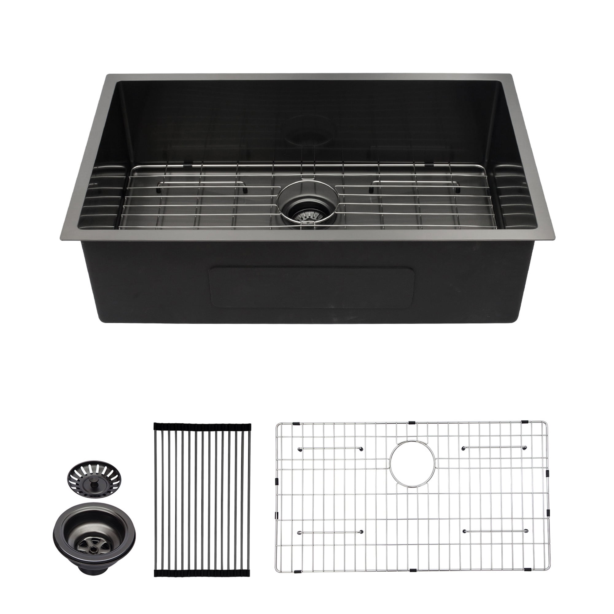 Izzovium 33x19x10" Undermount Single Bowl Stainless Steel Kitchen Sink, Matte Black, Dent-Resistant T304 Steel with R10 Corners & NANO PVC Coating