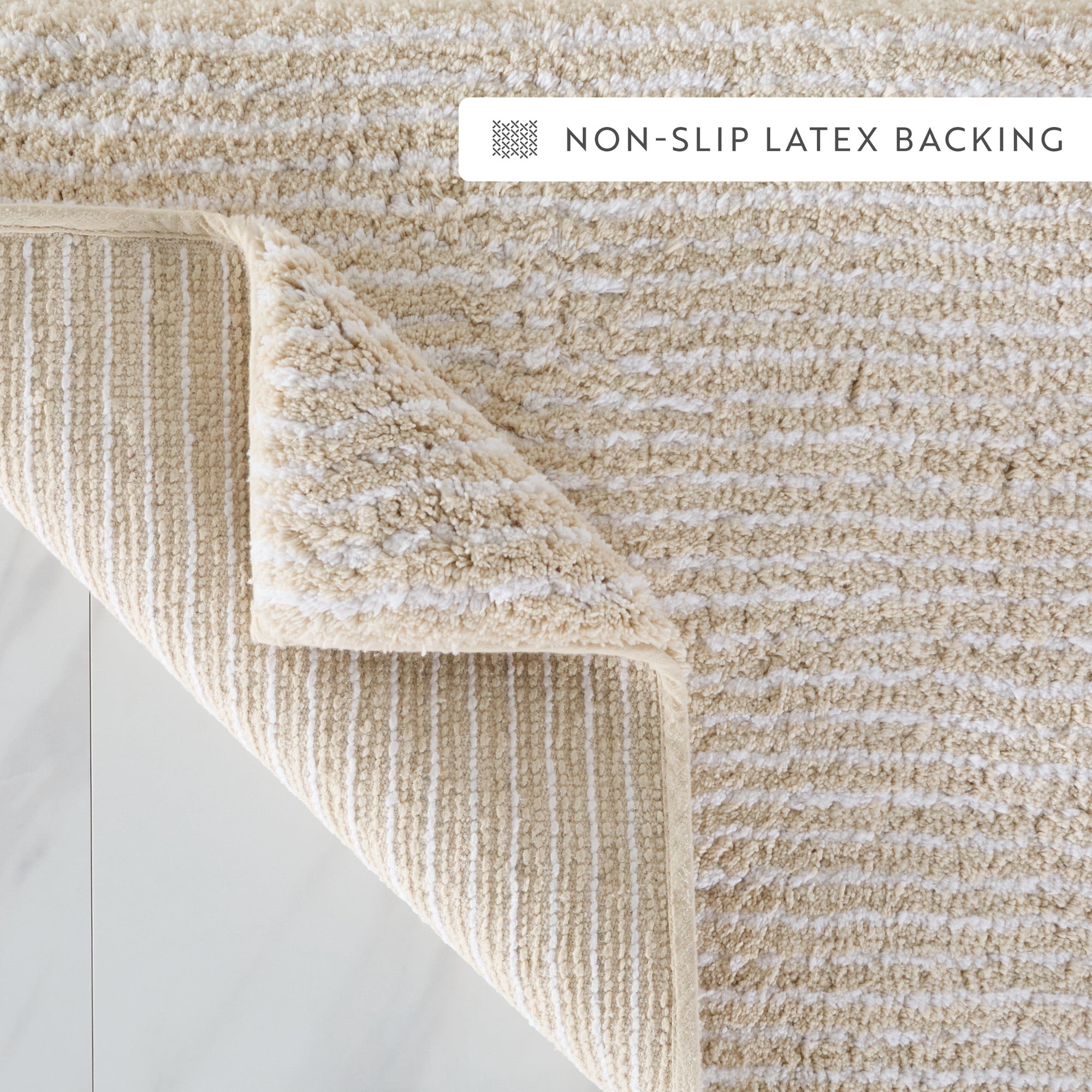 Noble Linens Pinstripe Cotton Bath Mat, 34 in x 21 in, Natural