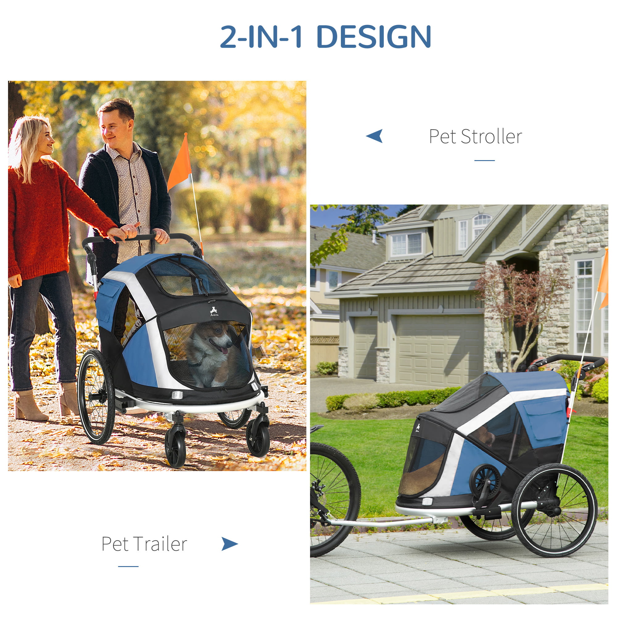 and Easy Fold Design Small Pet Bicycle Cart Carrier with Universal Coupler Aosom Dog Bike Trailer 2-in-1 Travel Dog Stroller Safety Leash 