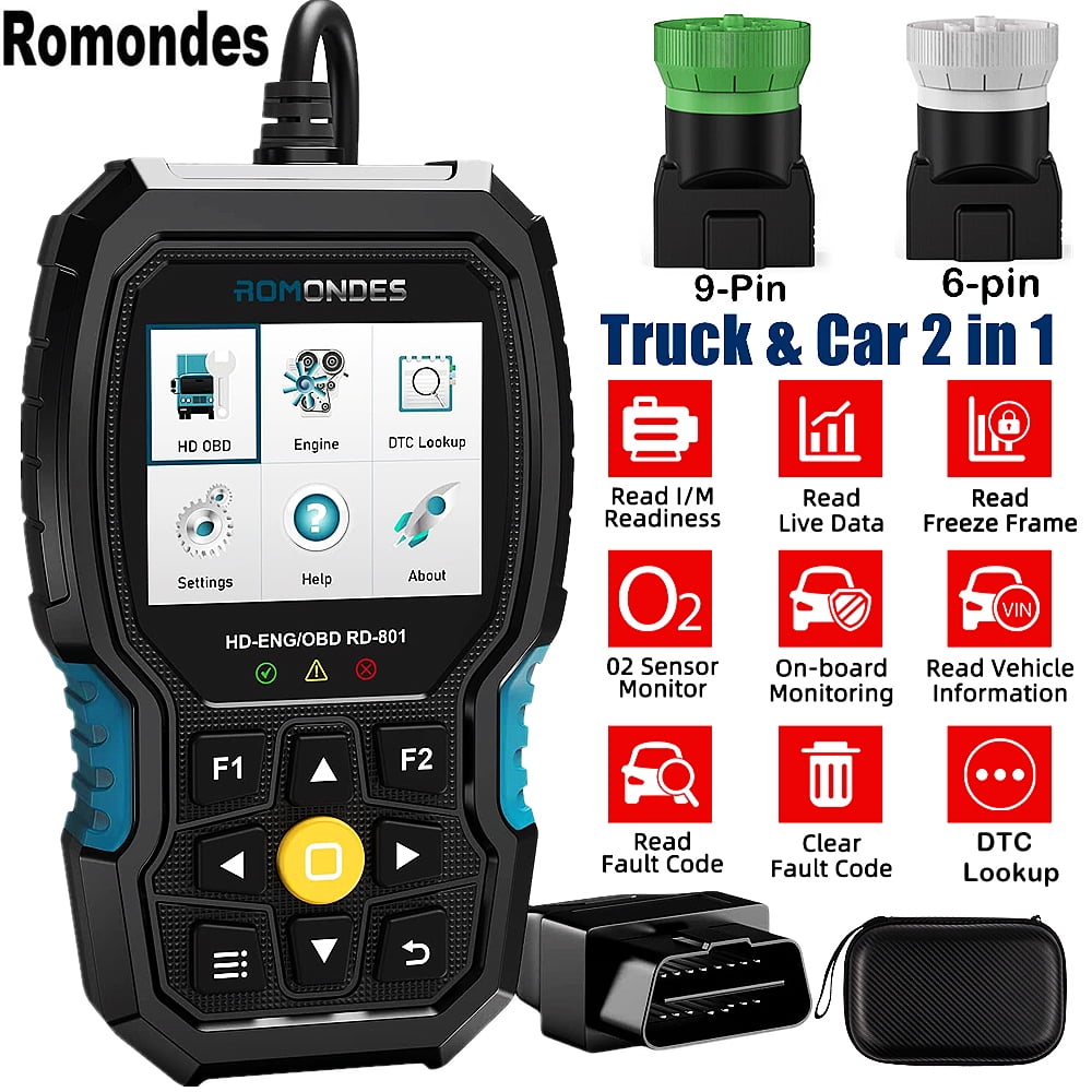 Romondes RD801 OBD2 Scanner Code Reader Heavy Duty Truck Diesel Truck