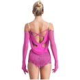 thumbnail image 5 of TiaoBug Dance Leotard for Womens Glitter Latin Jazz Club Party Fringe Dance Dress with Gloves Hot Pink S, 5 of 7