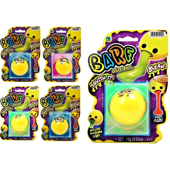 JA-RU Barf-Squishy Stress Ooze Ball (4 Stress Ball Assorted) . Squishy Toys with Slime for Kids and Adults. Silly & Funny Squeeze Puking Vomit Toys. Party Favors Stress Relieve Toys.5299-4A