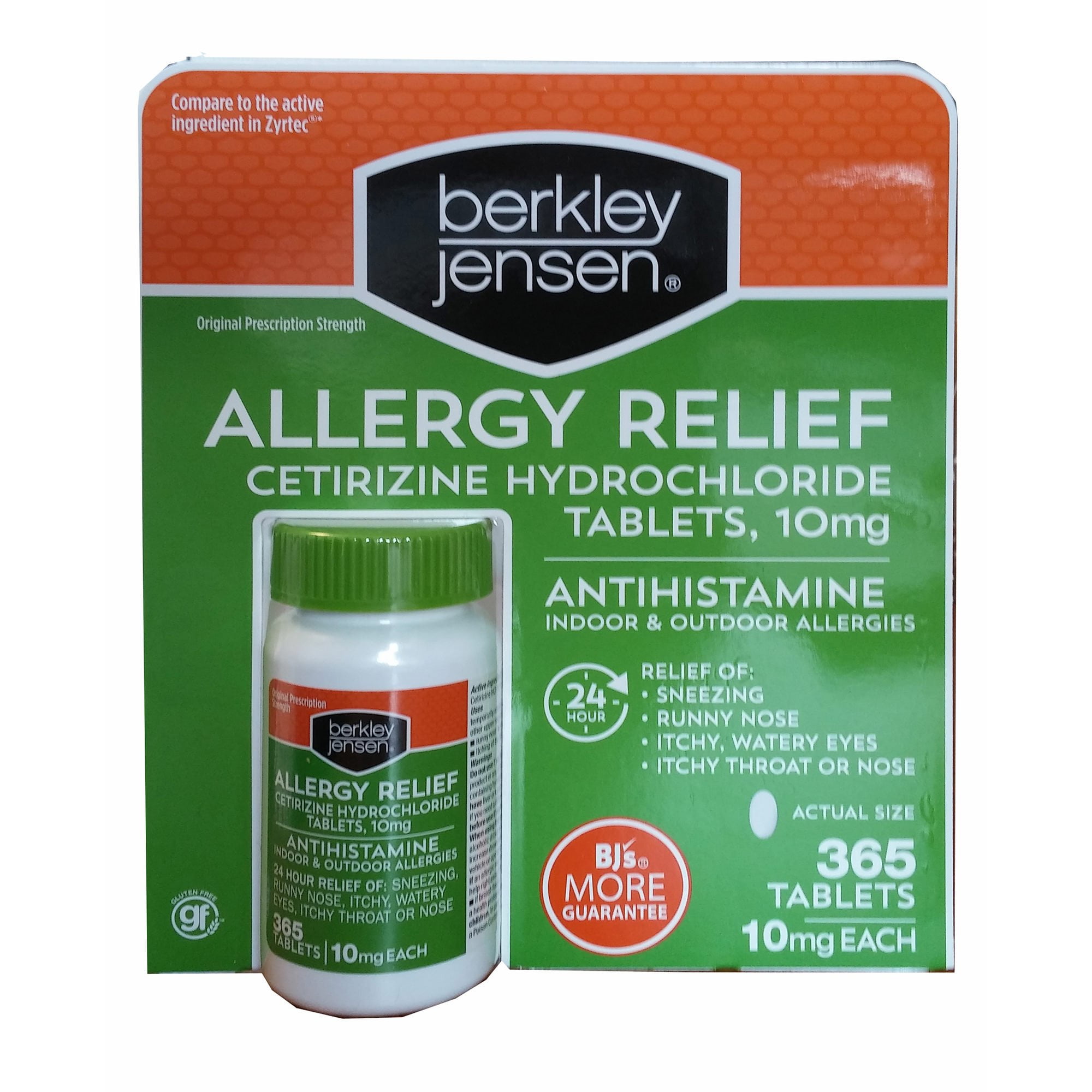 Berkley and Jensen 10mg Cetirizine Hydrochloride Antihistamine 365